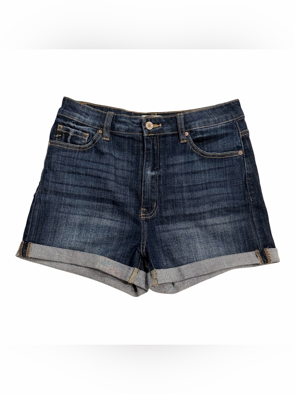 KanCan Dark Denim Cuffed Women's Shorts - size L - 3” inseam